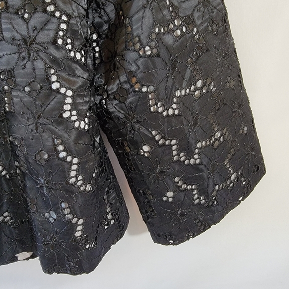 TEMPO PARIS Women Black Floral Eyelet Jacket Sz S Cropped Whimsygoth Grunge Goth - Picture 9 of 12